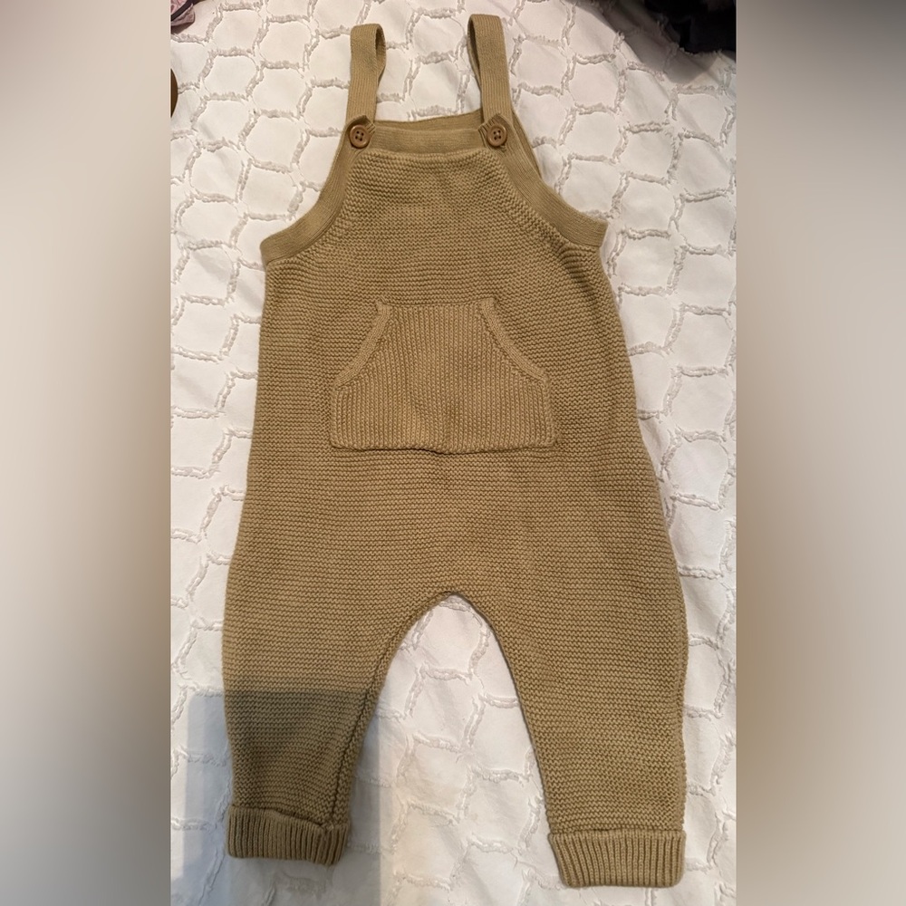 Kids Tan Knit Overalls